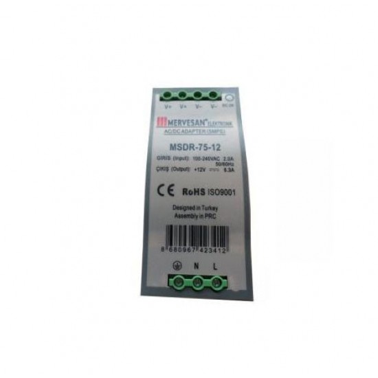 MERVESAN - 12 V-6,25 A RAY TİPİ AC/DC ADAPTÖR - MSDR-75-12 MERVESAN 12 V-6,25 A RAY TİPİ AC/DC ADAPTÖR - MSDR-75-12 MSDR-75-12