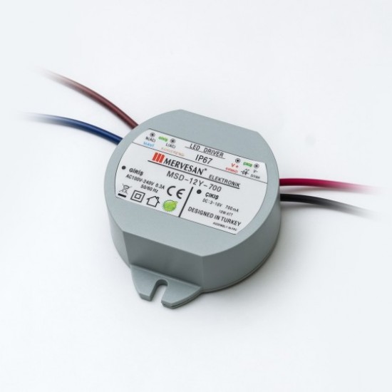 MERVESAN - 700 mA 12 W SABİT AKIM YUVARLAK AC/DC LED DRİVER IP 67 - MSD-12Y-700 MERVESAN 700 mA 12 W SABİT AKIM YUVARLAK AC/DC LED DRİVER IP 67 - MSD-12Y-700 MSD-12Y-700
