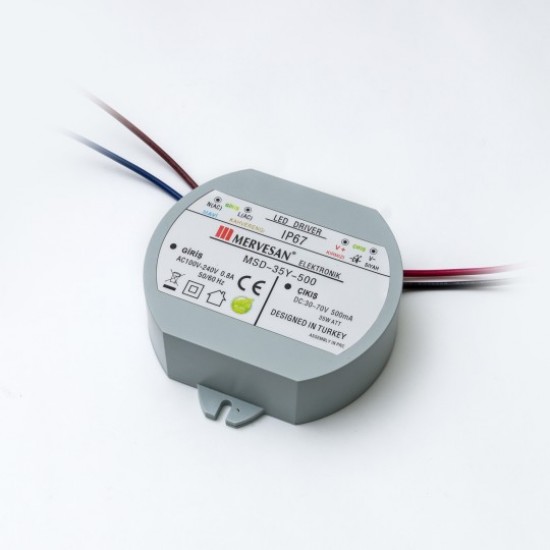 MERVESAN - 350 mA 35 W SABİT AKIM YUVARLAK AC/DC LED DRİVER IP 67 - MSD-35Y-350 MERVESAN 350 mA 35 W SABİT AKIM YUVARLAK AC/DC LED DRİVER IP 67 - MSD-35Y-350 MSD-35Y-350