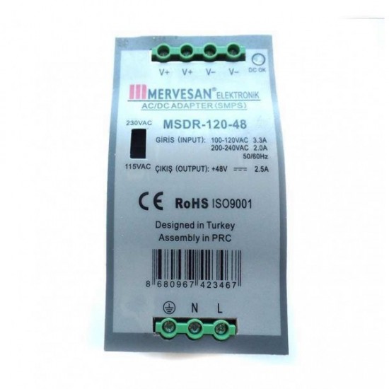 MERVESAN - 48 V-2,5 A RAY TİPİ AC/DC ADAPTÖR - MSDR-120-48 MERVESAN 48 V-2,5 A RAY TİPİ AC/DC ADAPTÖR - MSDR-120-48 MSDR-120-48