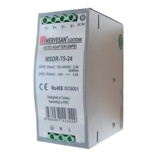 MERVESAN - 24 V-3 A RAY TİPİ AC/DC ADAPTÖR - MSDR-75-24 MERVESAN 24 V-3 A RAY TİPİ AC/DC ADAPTÖR - MSDR-75-24 MSDR-75-24