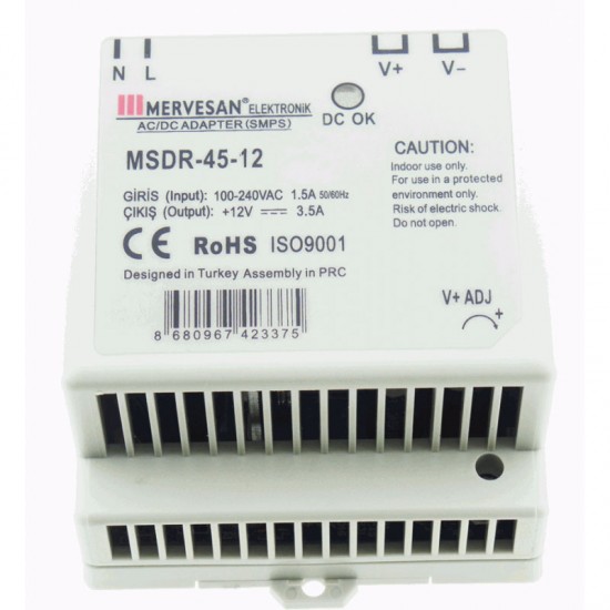 MERVESAN - 12 V-3,75 A RAY TİPİ AC/DC ADAPTÖR - MSDR-45-12 MERVESAN 12 V-3,75 A RAY TİPİ AC/DC ADAPTÖR - MSDR-45-12 MSDR-45-12
